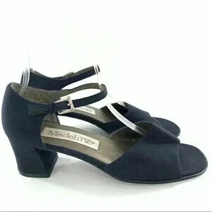 Madeline Stuart Bimini heels size 8.5 navy blue satin square toe 90s Y2k